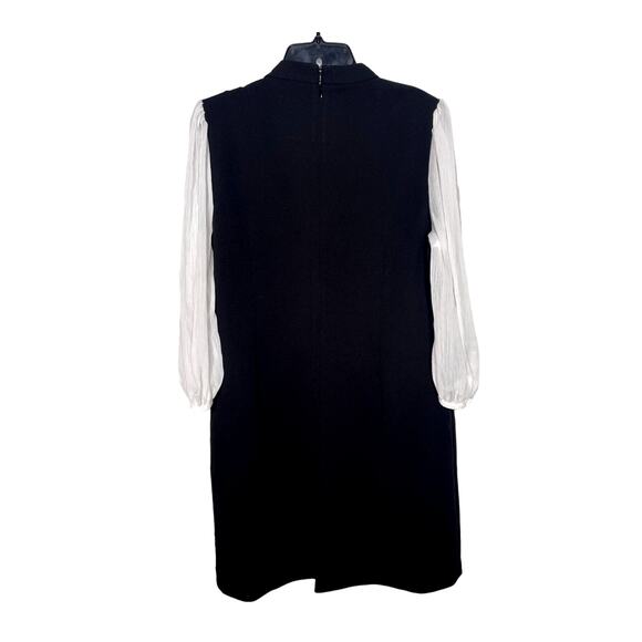 Calvin Klein 14 Illusion $99 Bow Tie Neck Sheer Long Sleeve Dress Black White - Picture 3 of 9